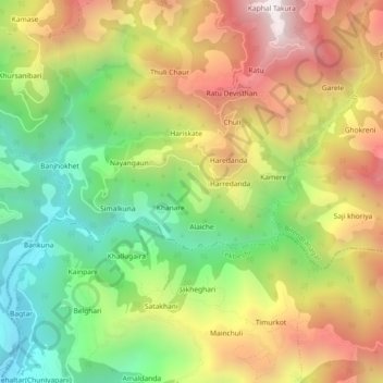 Chautara topographic map, elevation, terrain