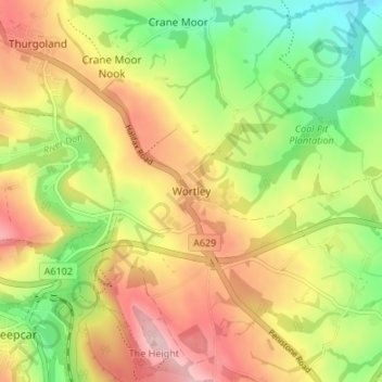Wortley topographic map, elevation, terrain