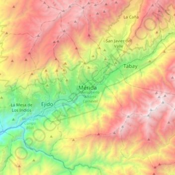 Mérida topographic map, elevation, terrain