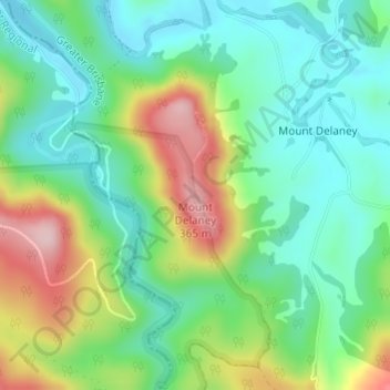 Mount Delaney topographic map, elevation, terrain