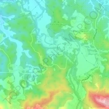 Pangradin topographic map, elevation, terrain