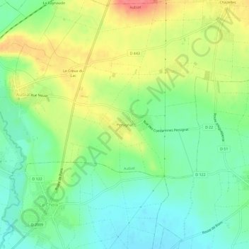 Persignat topographic map, elevation, terrain