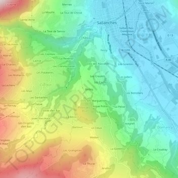 Biolley topographic map, elevation, terrain