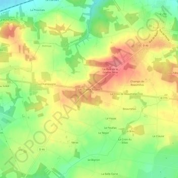 Les Quatre Routes topographic map, elevation, terrain