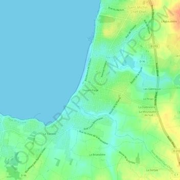 Tharon Plage topographic map, elevation, terrain