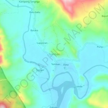 Temban topographic map, elevation, terrain