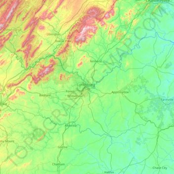 Lynchburg (city) topographic map, elevation, terrain