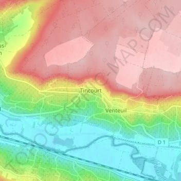Tincourt topographic map, elevation, terrain