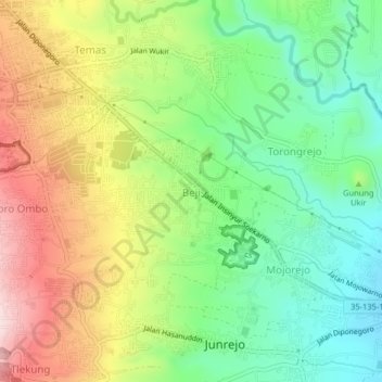 Beji topographic map, elevation, terrain