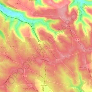 Fiou topographic map, elevation, terrain
