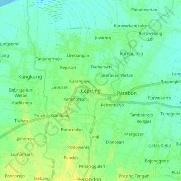 Cepiring topographic map, elevation, terrain