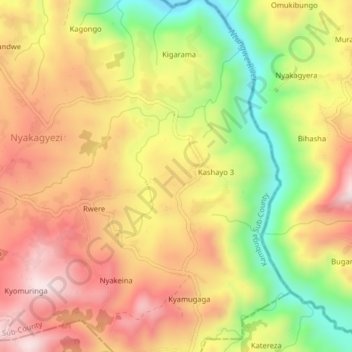 Kyampoza topographic map, elevation, terrain
