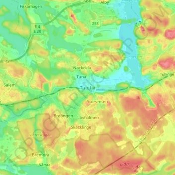 Tumba topographic map, elevation, terrain