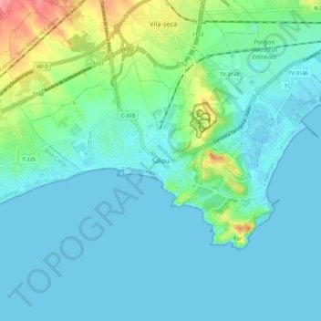 Salou topographic map, elevation, terrain