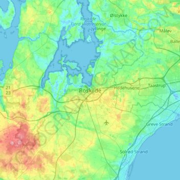 Roskilde topographic map, elevation, terrain