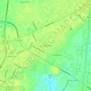 Long Leaf Acres topographic map, elevation, terrain