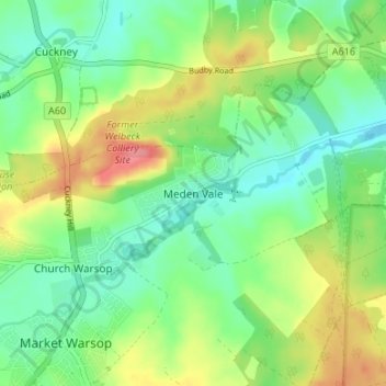 Meden Vale topographic map, elevation, terrain