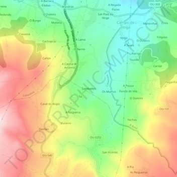 Sambades topographic map, elevation, terrain
