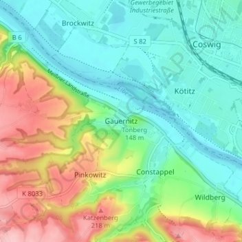 Gauernitz topographic map, elevation, terrain