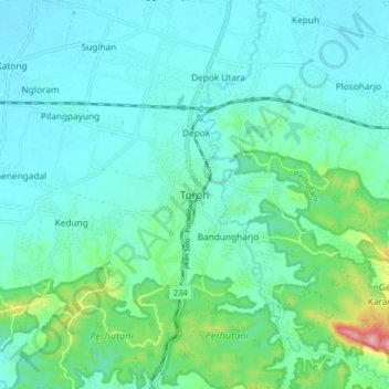 Toroh topographic map, elevation, terrain