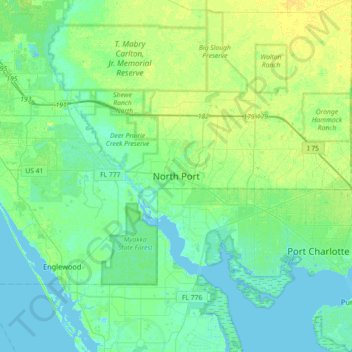 North Port topographic map, elevation, terrain