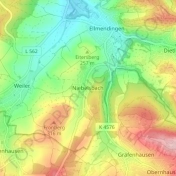 Niebelsbach topographic map, elevation, terrain