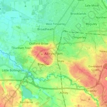Altrincham topographic map, elevation, terrain