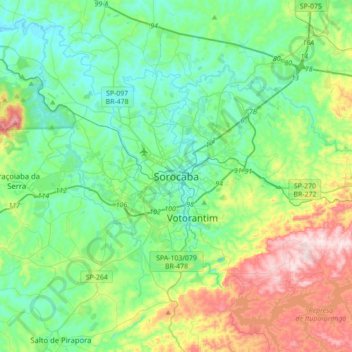 Sorocaba topographic map, elevation, terrain