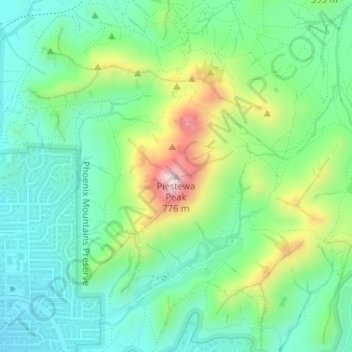 Piestewa Peak topographic map, elevation, terrain