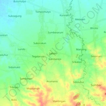 Jaken topographic map, elevation, terrain