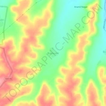 Badwani topographic map, elevation, terrain