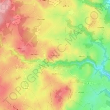 Auteroche topographic map, elevation, terrain