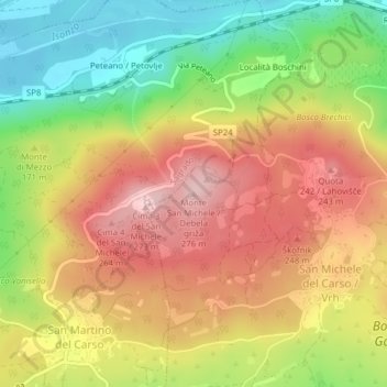 Monte San Michele topographic map, elevation, terrain