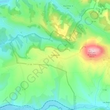 Surguières topographic map, elevation, terrain