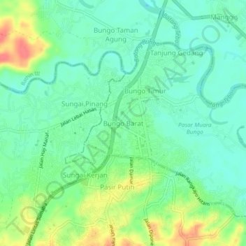 Bungo Barat topographic map, elevation, terrain