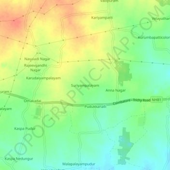 Suriyampalayam topographic map, elevation, terrain