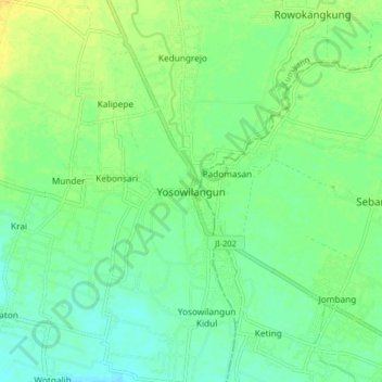 Yosowilangun topographic map, elevation, terrain