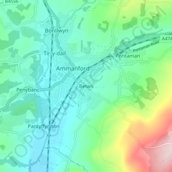Betws topographic map, elevation, terrain