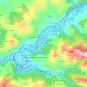 Santianes topographic map, elevation, terrain