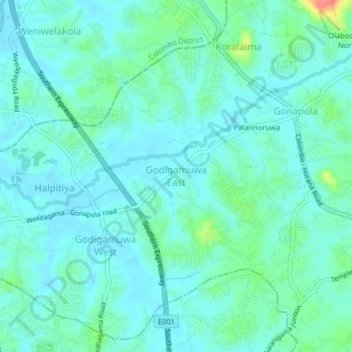 Godigamuwa East topographic map, elevation, terrain