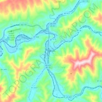 Harlan topographic map, elevation, terrain