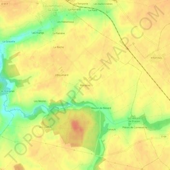 Mézières topographic map, elevation, terrain