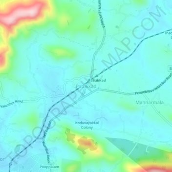 Pattikkad topographic map, elevation, terrain