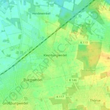 Kleinburgwedel topographic map, elevation, terrain