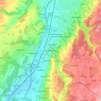 Ravensburg topographic map, elevation, terrain