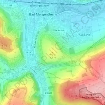 Warte topographic map, elevation, terrain