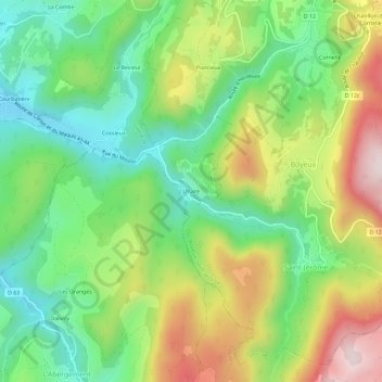 Lhuire topographic map, elevation, terrain