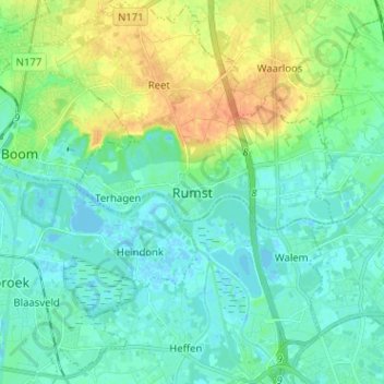 Rumst topographic map, elevation, terrain