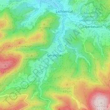 Geroldsau topographic map, elevation, terrain
