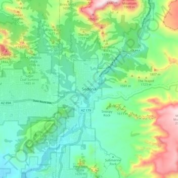Sedona topographic map, elevation, terrain